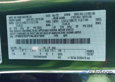 2022 Ford Bronco Badlands z USA, uszkodzony, nr VIN 1FMEE5DP1NLB37395